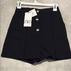 Zara High Waist Shorts Dressed Black Gold Buttons NWT